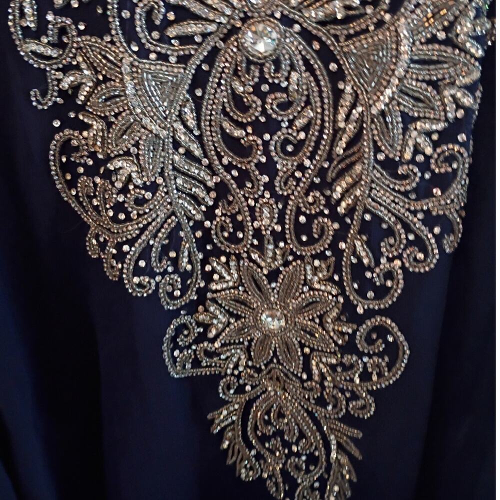 Hand Beaded Indian Kaftan Robe One Size Floor Length Sheer Statement Caftan - Picture 10 of 13
